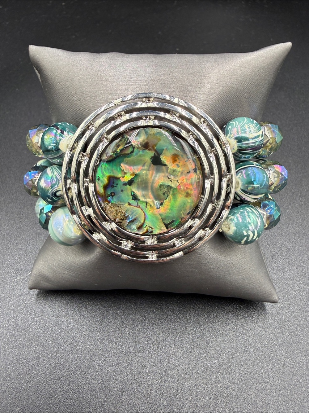 Iridescent Abalone Bead Statement Bracelet - Green Blue